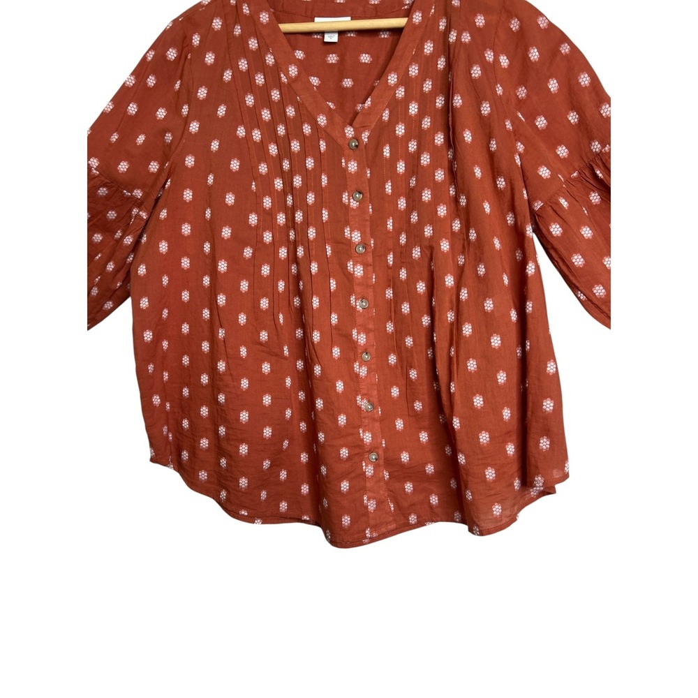 J.Jill Baked Clay Pintuck Button Front Peasant Blouse Rust Orange Sz M - Picture 3 of 8
